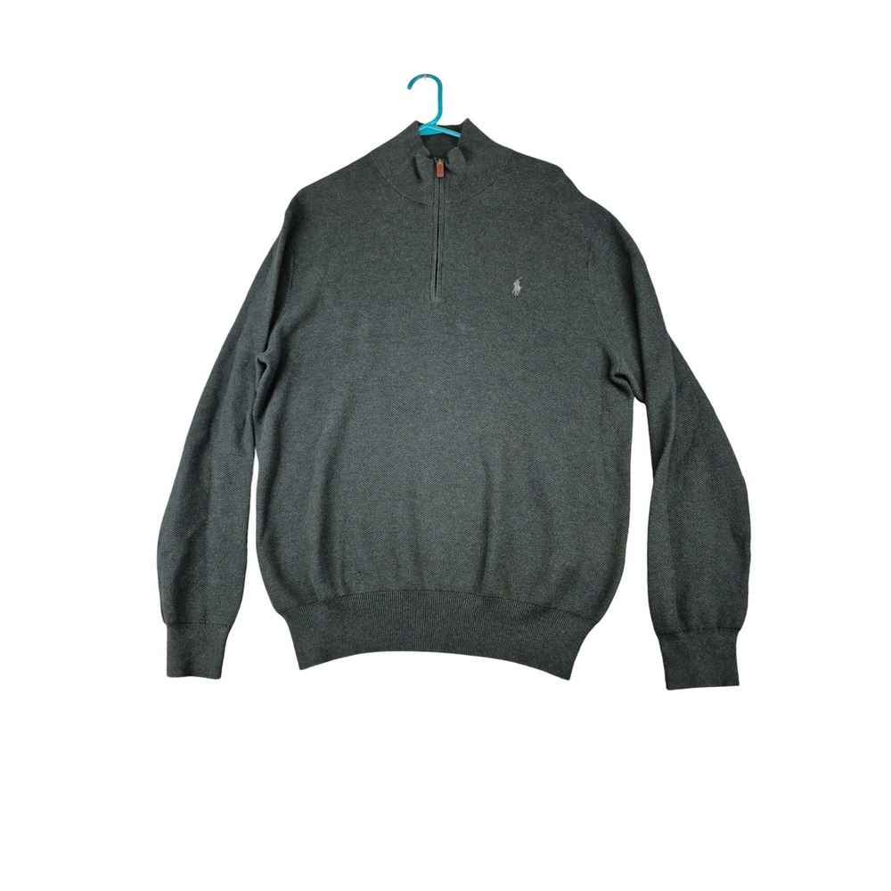 Polo Ralph Lauren Mens XL Pima Cotton Quarter Zip Sweater Green Mock Neck‎ Pony